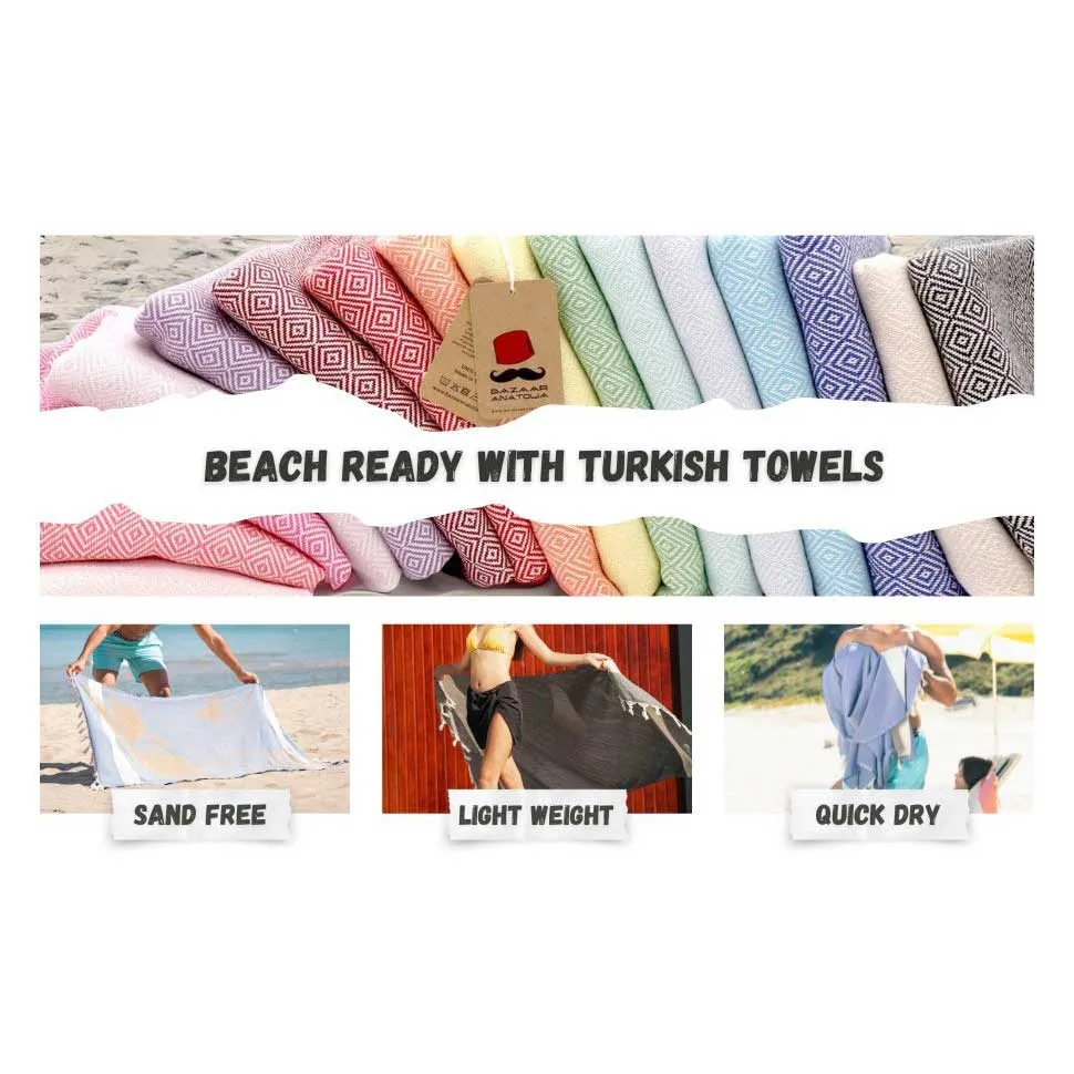 Turkish Beach Towel, Diamond Turkish Towels - Pink