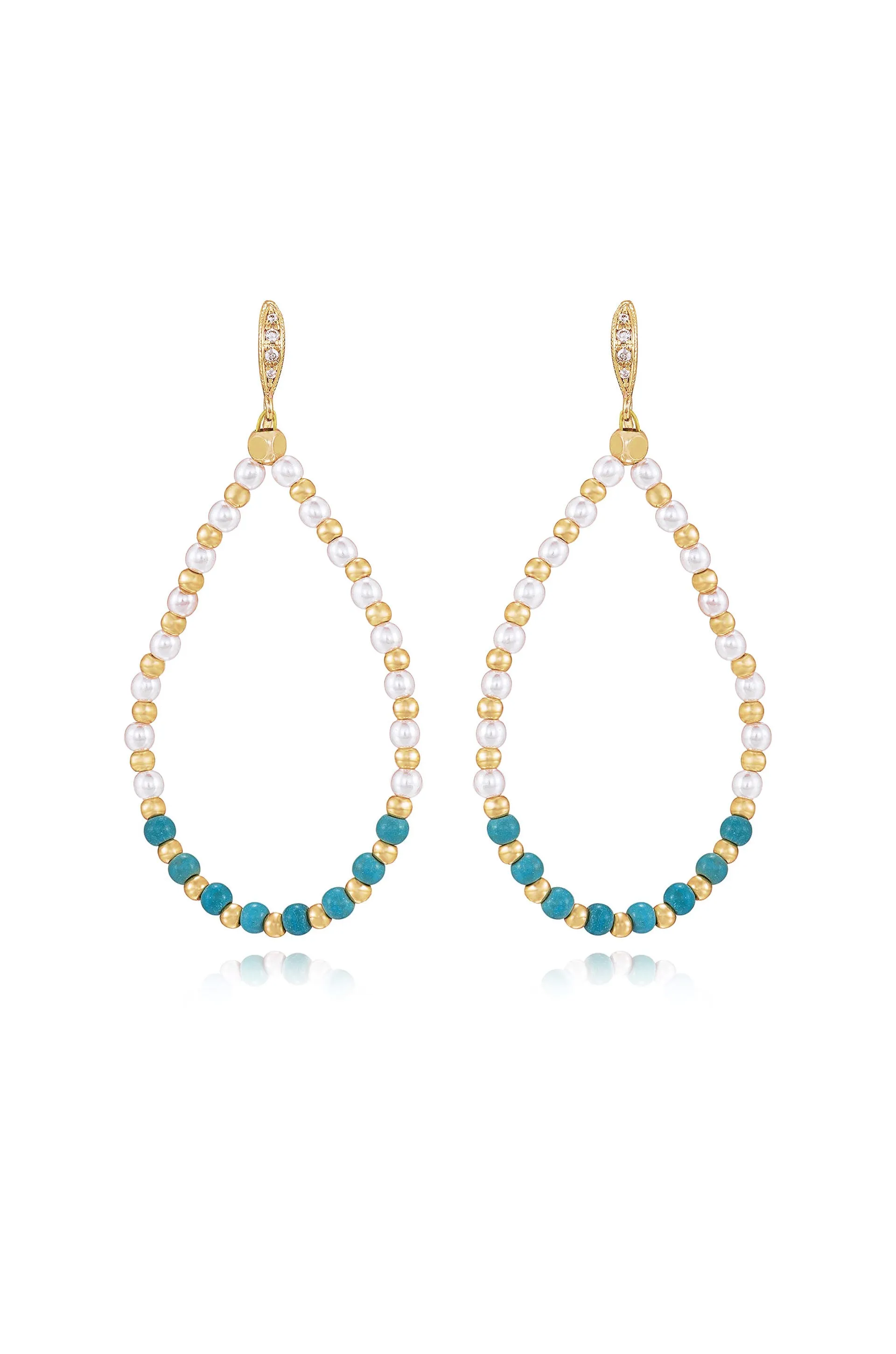 Turquoise and Pearl Teardrop Earrings