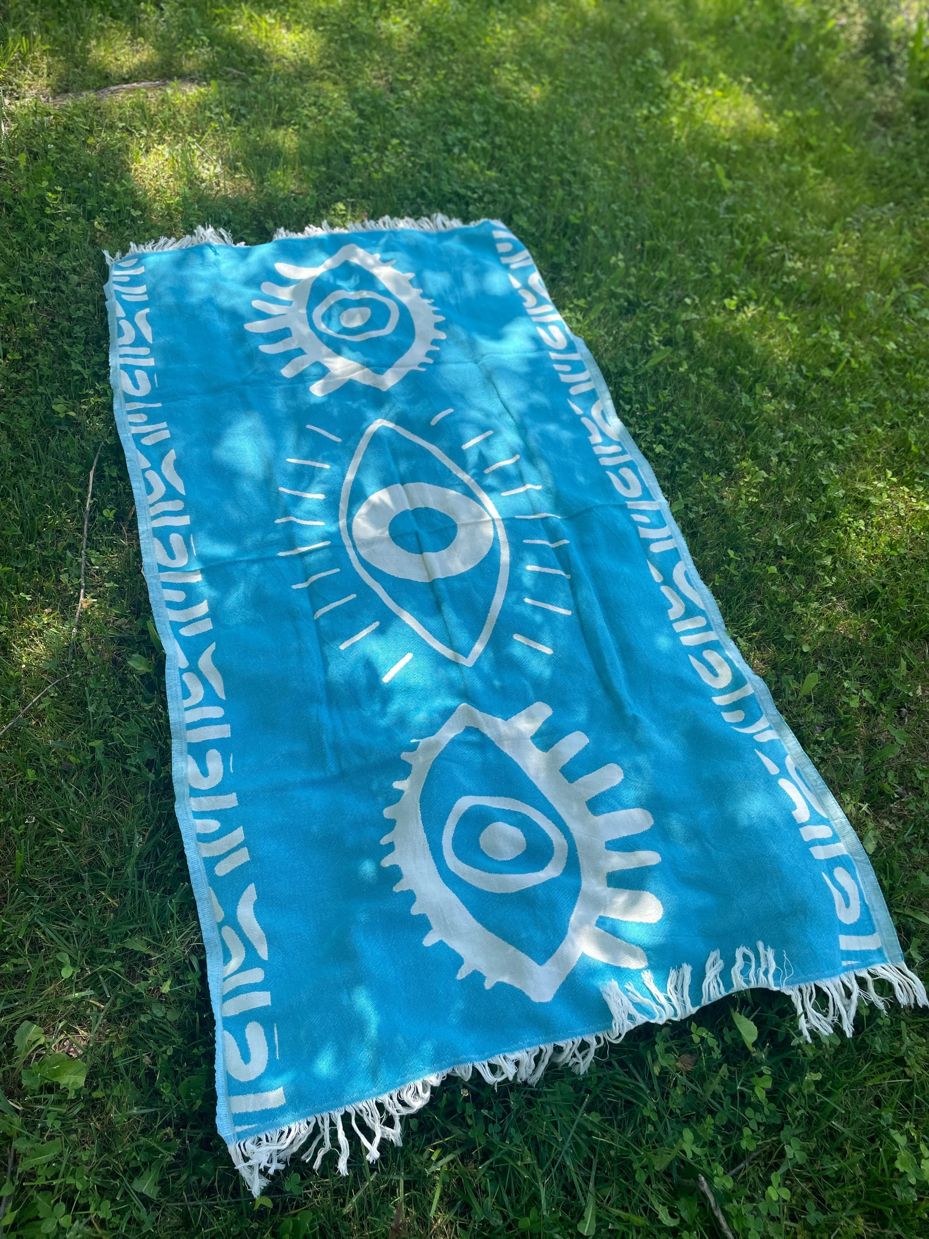 Turquoise Beach Towel – Celest Jacquard Weave