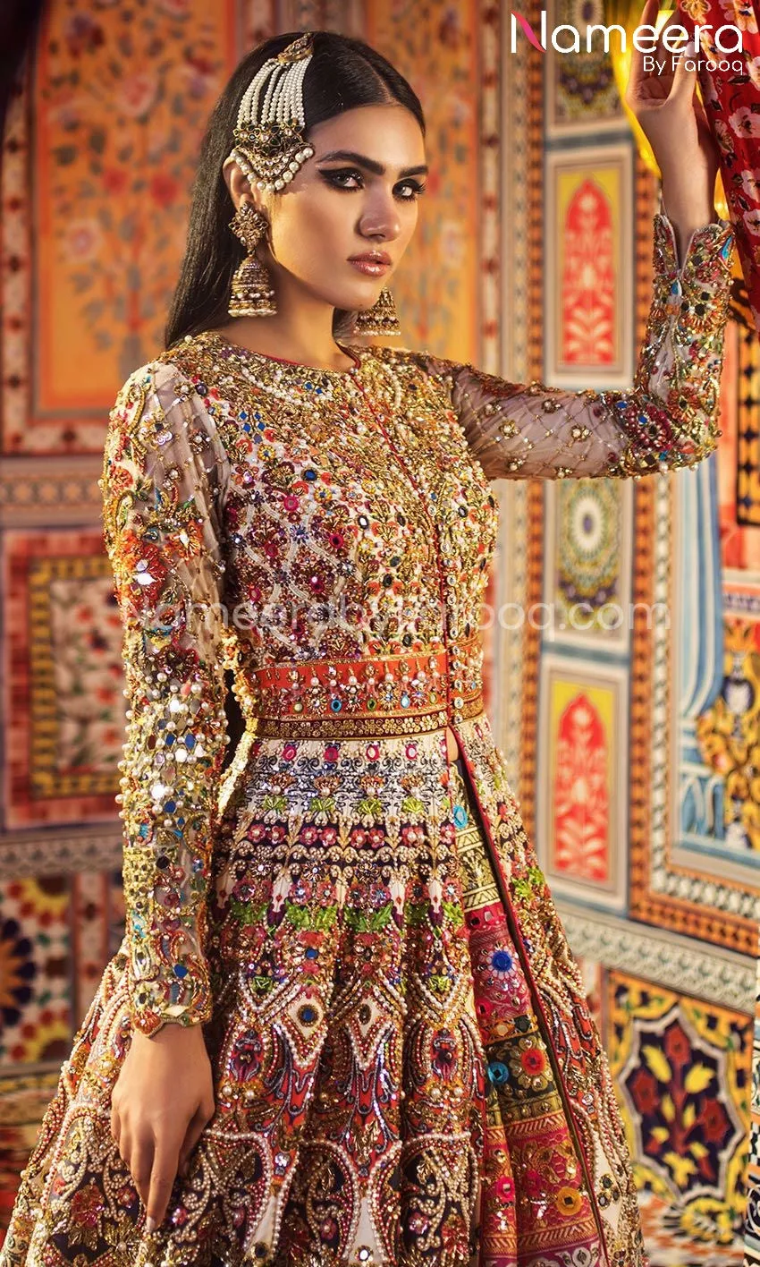 Vibrant Pakistani Bridal Frock in Ivory Color #BS62