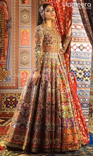 Vibrant Pakistani Bridal Frock in Ivory Color #BS62