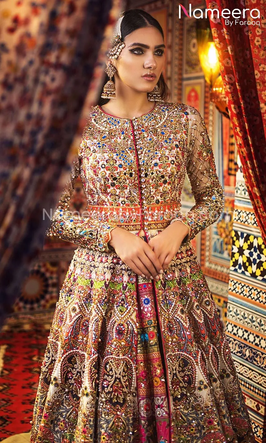 Vibrant Pakistani Bridal Frock in Ivory Color #BS62
