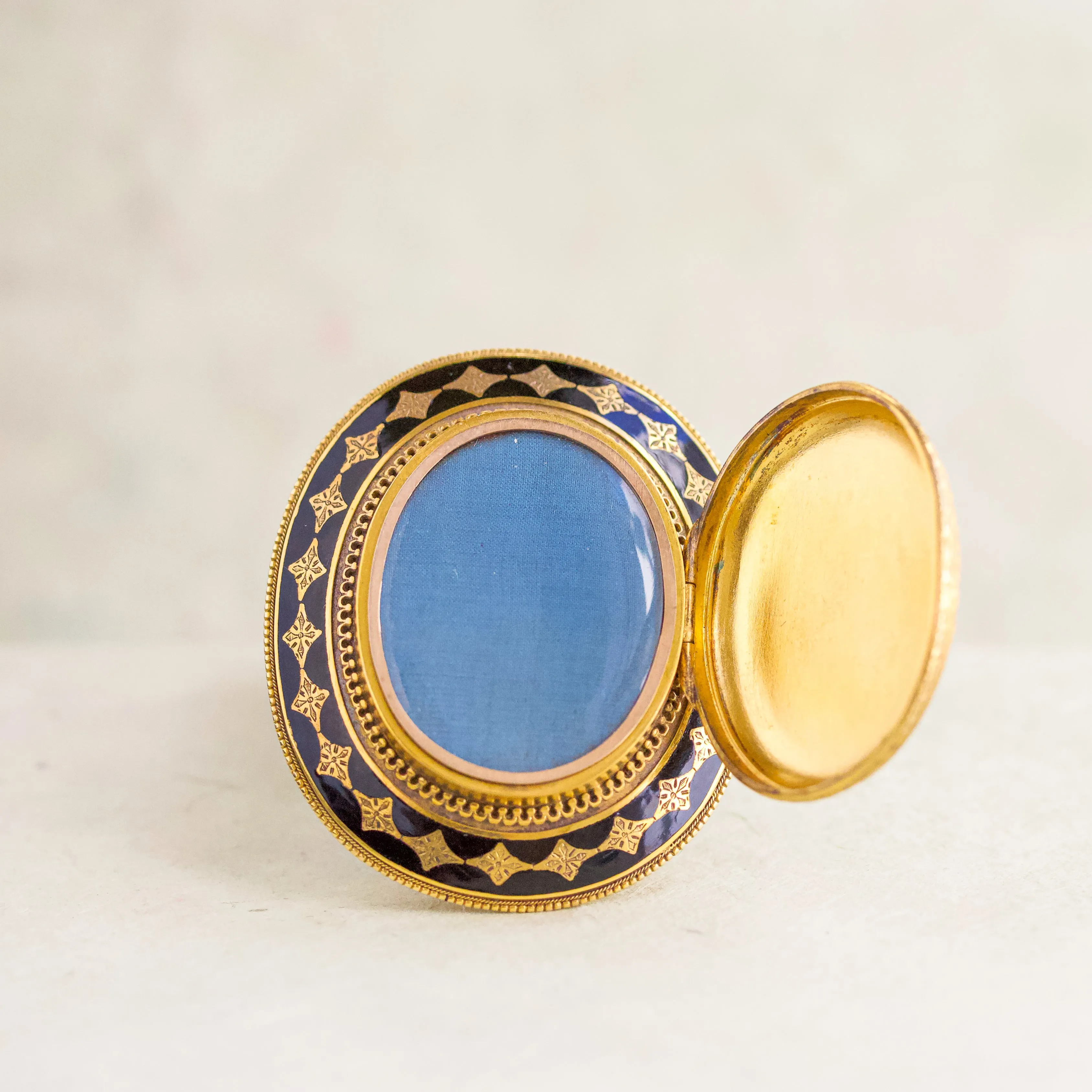Victorian Black Enamel Locket Pin, 14k