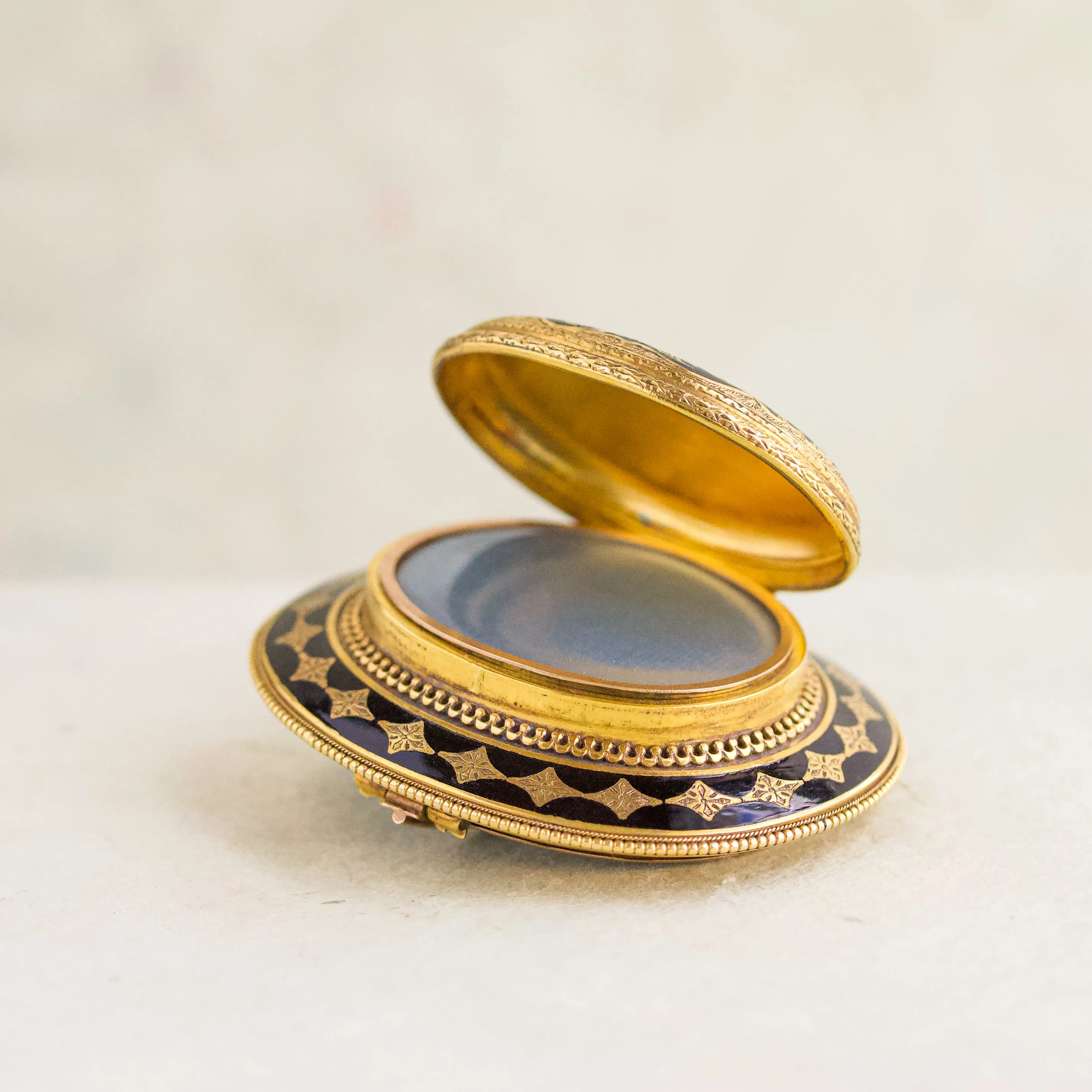 Victorian Black Enamel Locket Pin, 14k