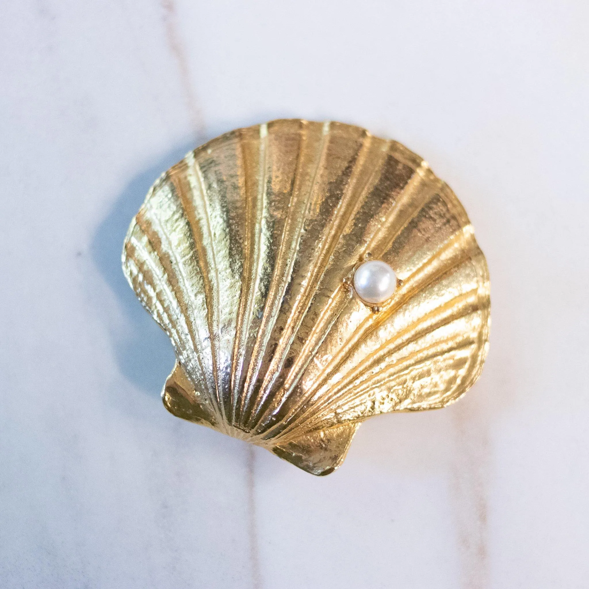 Vintage Kramer NY Gold Shell Brooch with Pearl