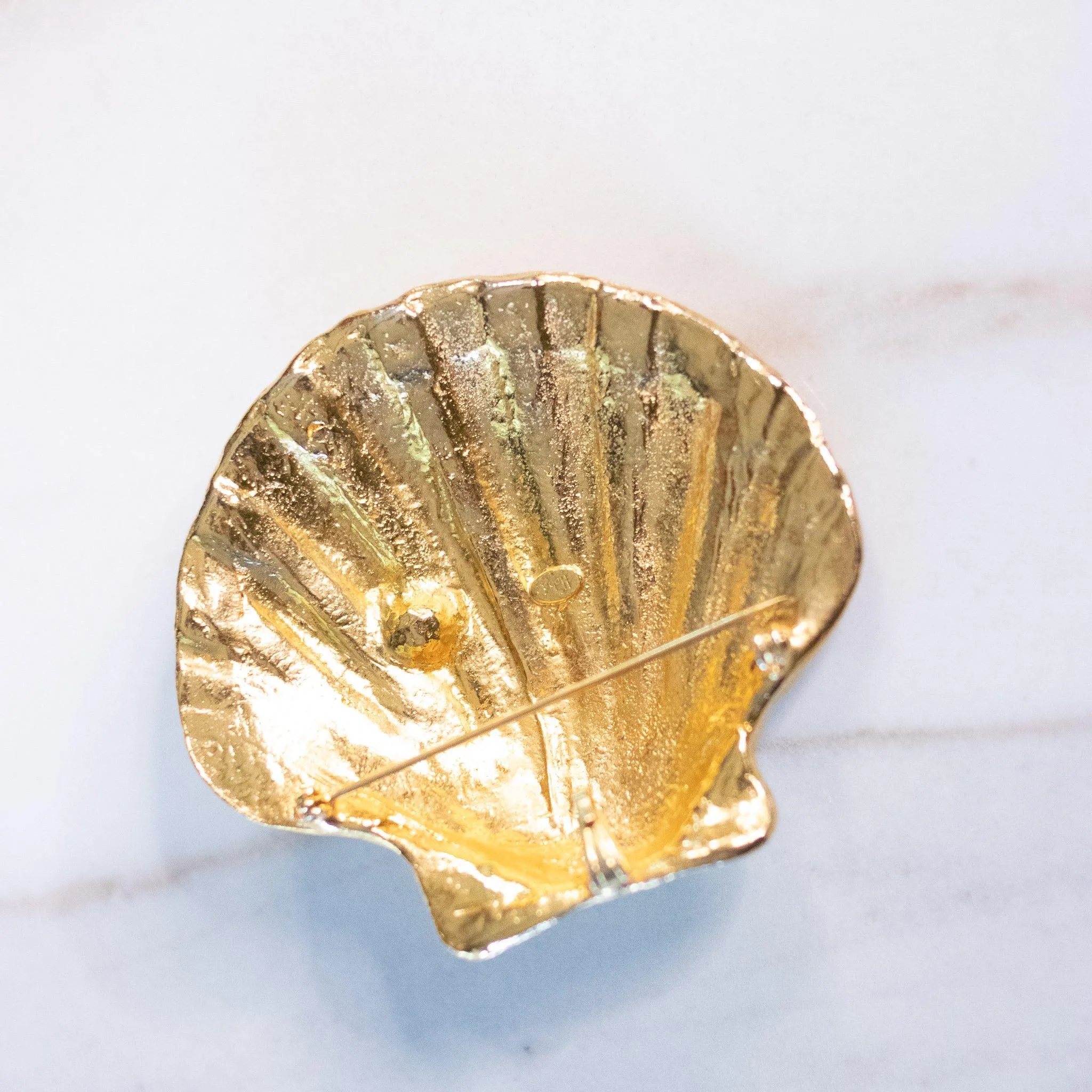 Vintage Kramer NY Gold Shell Brooch with Pearl
