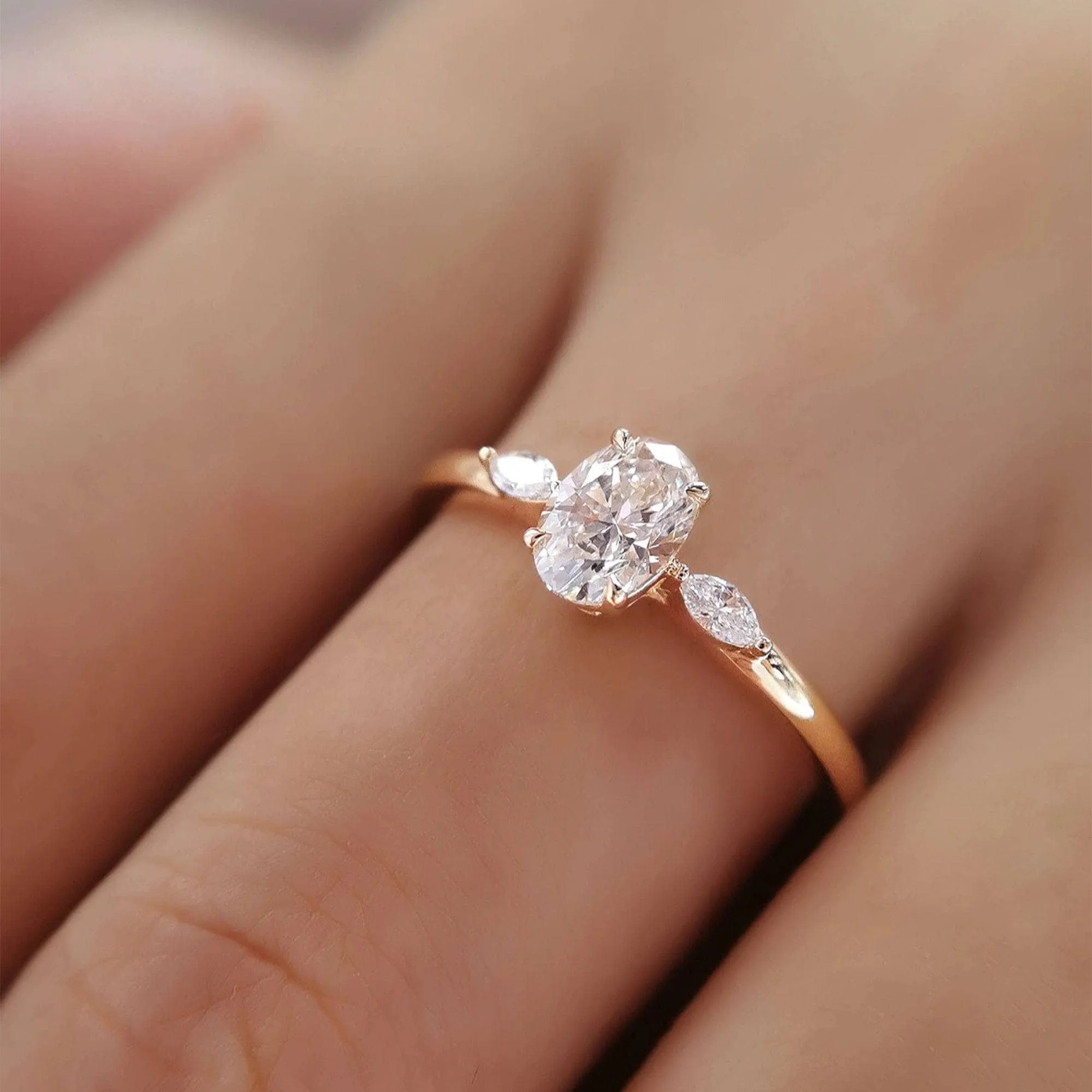VIP Dream Ring- 14k Oval Cut Three Stone Diamond Engagement Ring