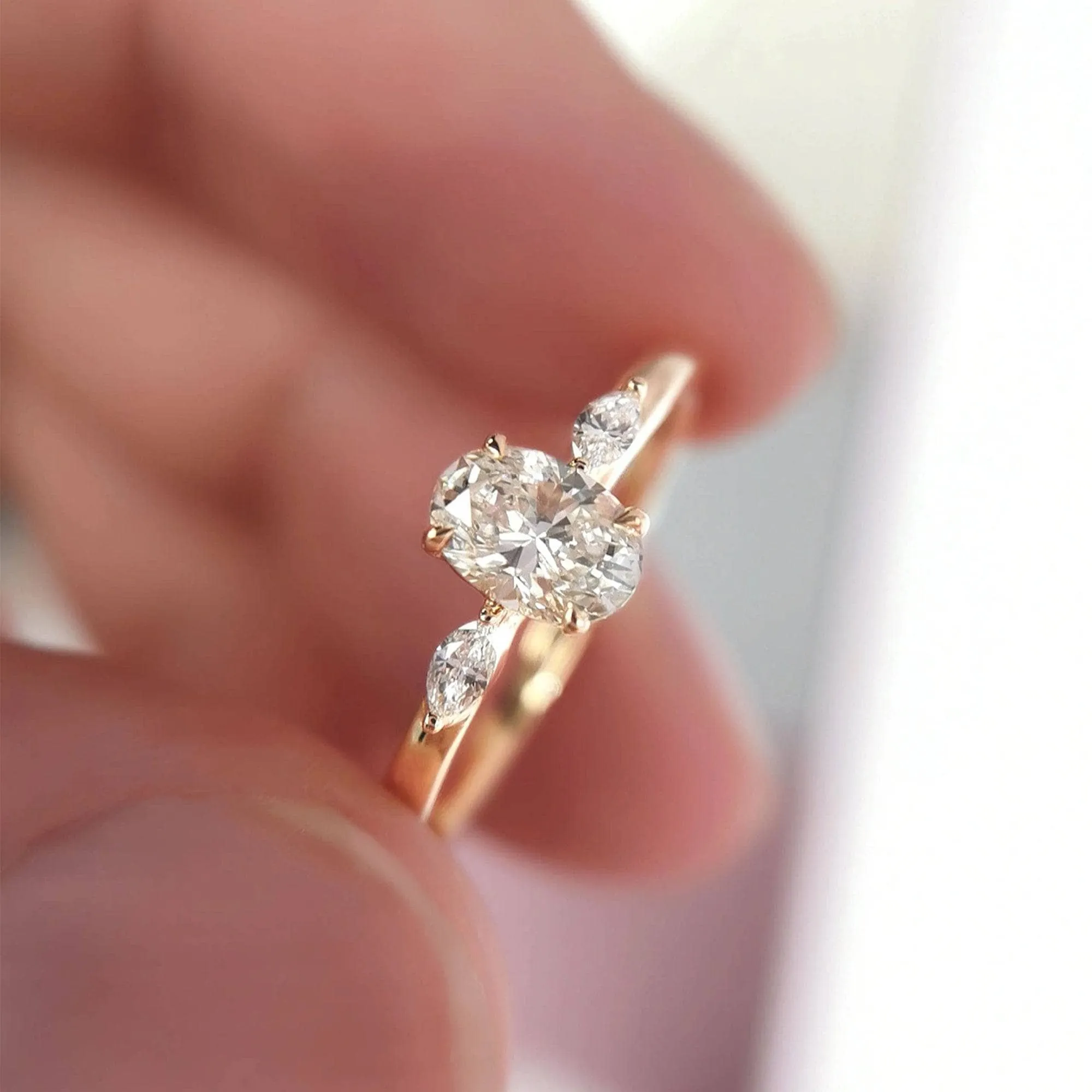 VIP Dream Ring- 14k Oval Cut Three Stone Diamond Engagement Ring