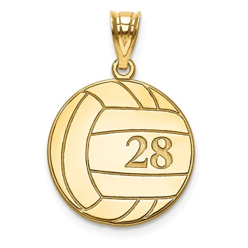 Volleyball Number And Name Pendant - Sterling Silver or Solid Gold