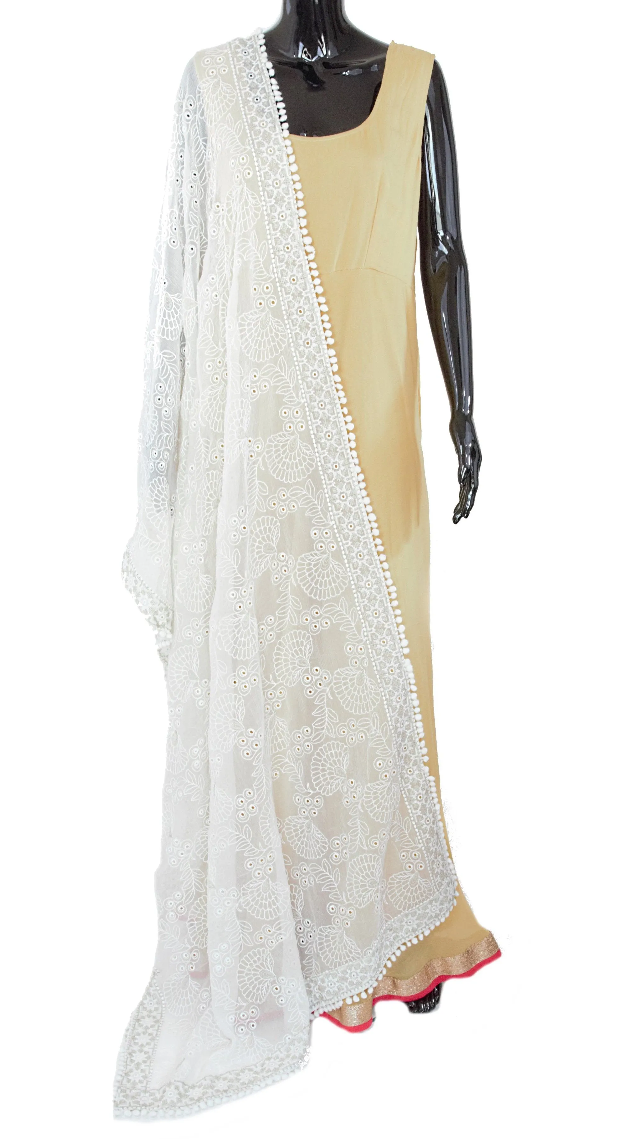 White Color Dupatta with Floral Pattern
