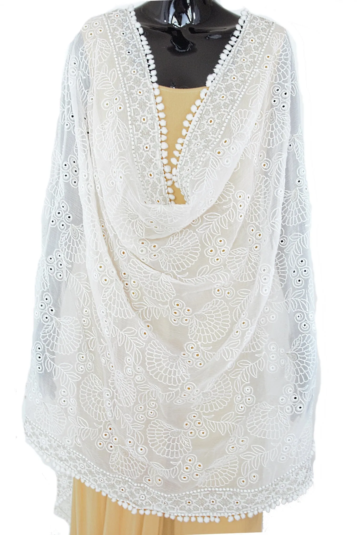 White Color Dupatta with Floral Pattern