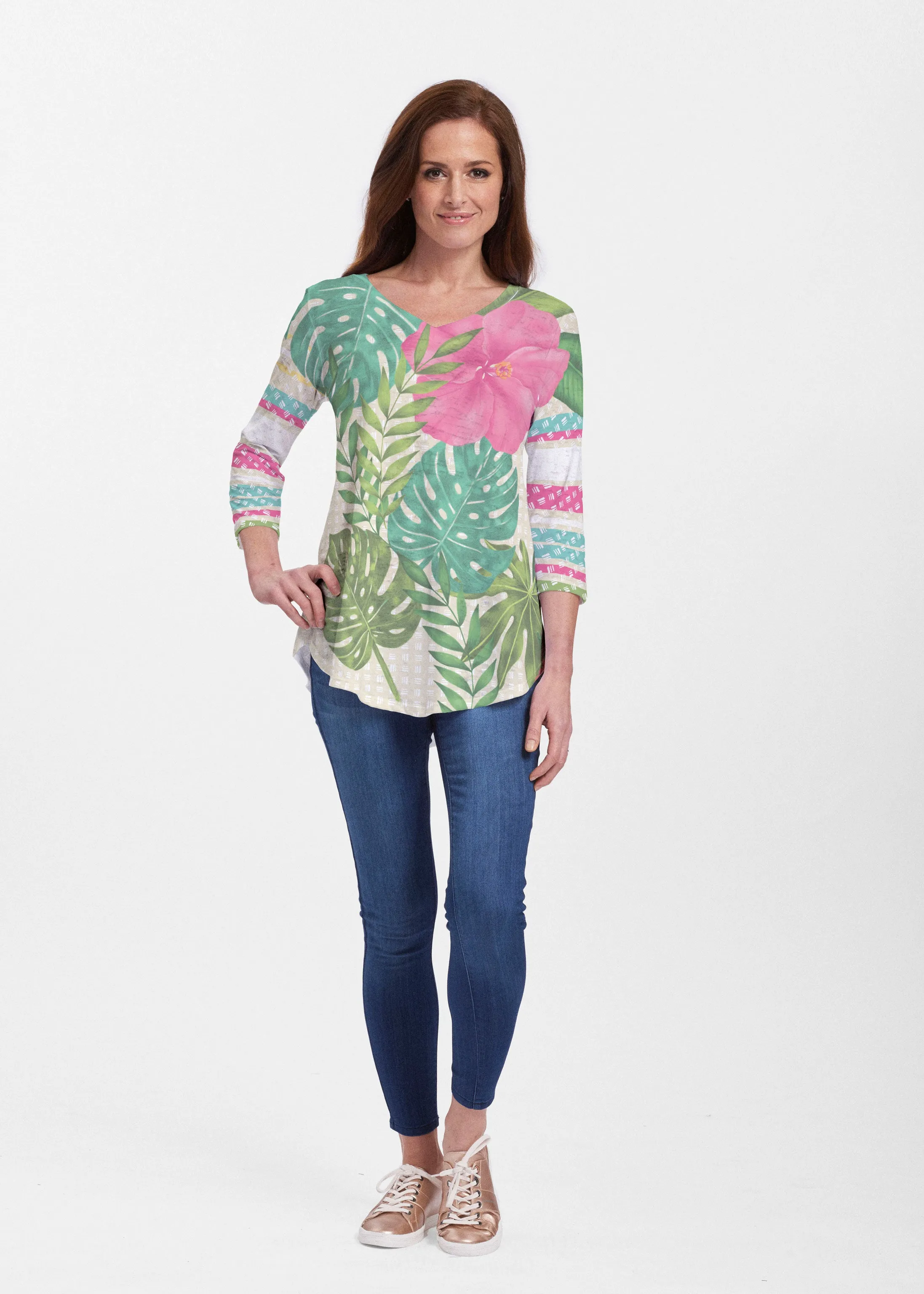 Wild Begonia (13483) ~ Signature V-neck Flowy Tunic