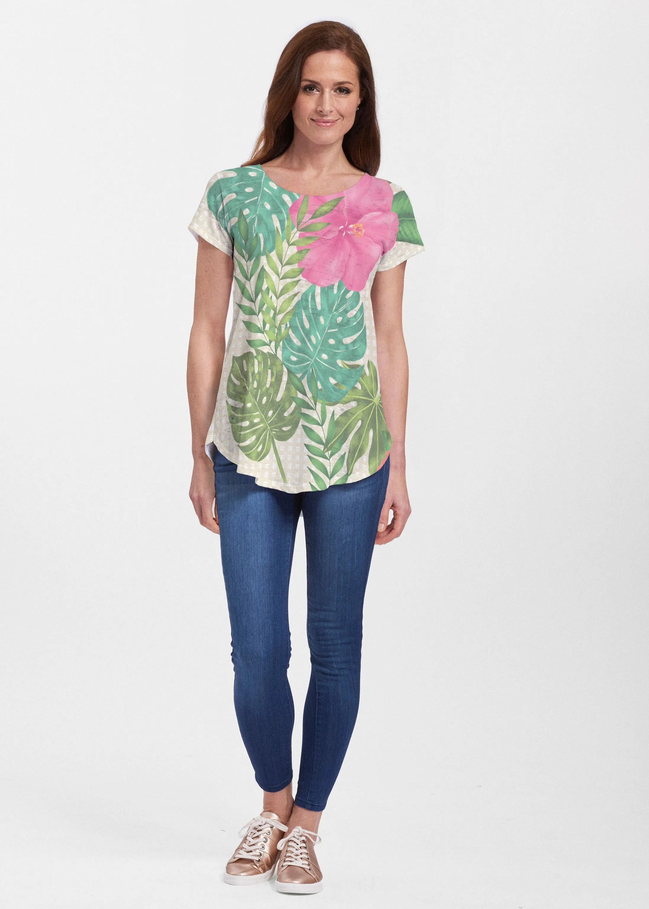 Wild Begonia (13489) ~ Signature Short Sleeve Scoop Neck Flowy Tunic