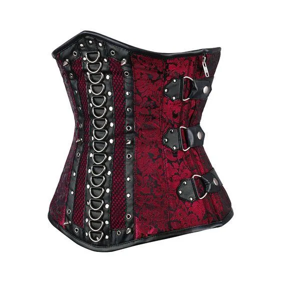 Wisaka Red Brocade Underbust Gothic Corset With Buckle