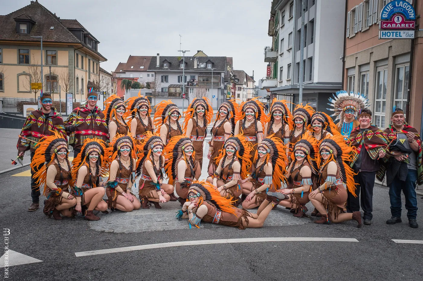 Y10 Medium  Orange  Feather Headdress (36  inch long )/ war bonnet.