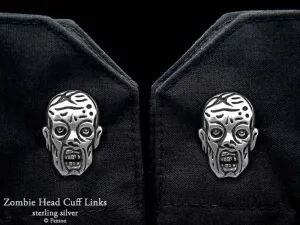 Zombie Head Cuff Links Sterling Silver