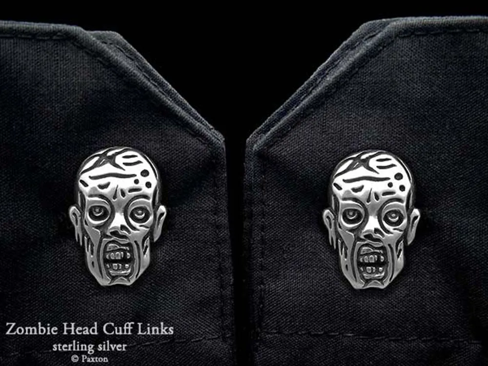 Zombie Head Cuff Links Sterling Silver