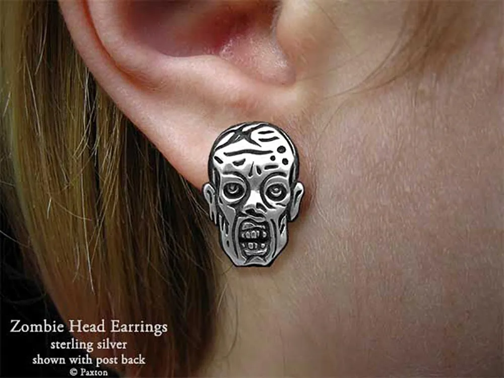 Zombie Head Earrings Sterling Silver