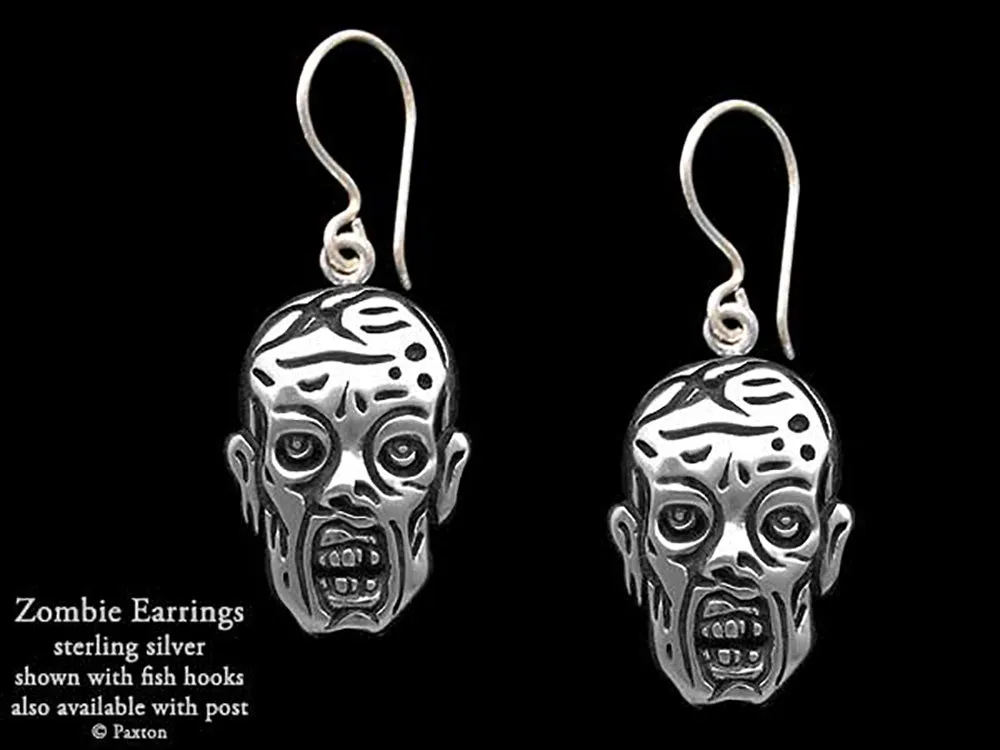 Zombie Head Earrings Sterling Silver