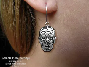 Zombie Head Earrings Sterling Silver