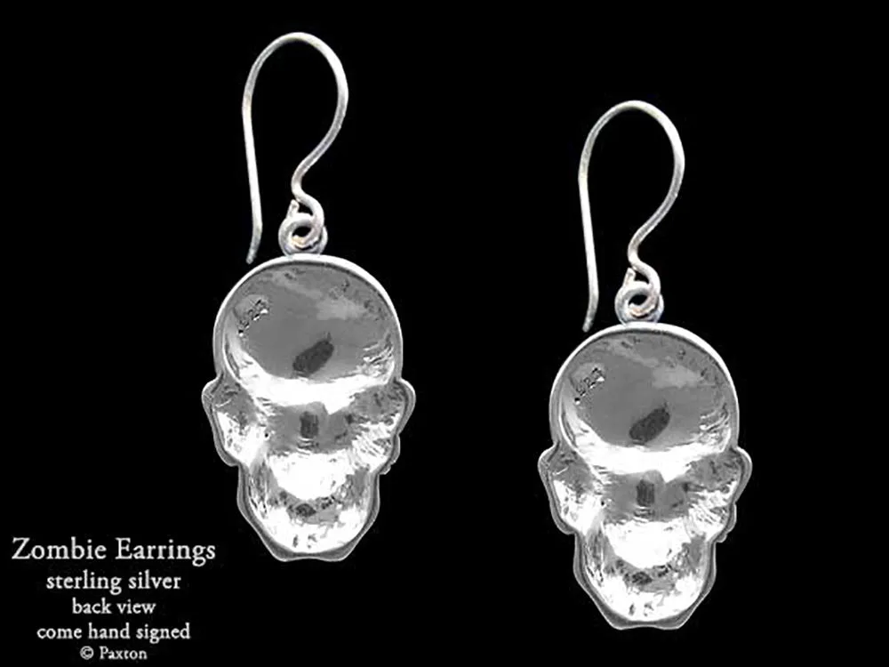 Zombie Head Earrings Sterling Silver