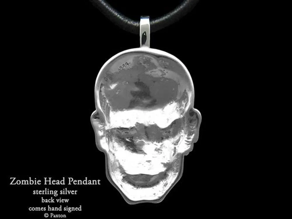 Zombie Head Pendant Necklace Sterling Silver