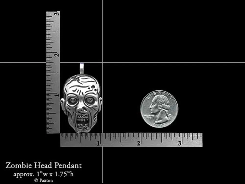 Zombie Head Pendant Necklace Sterling Silver