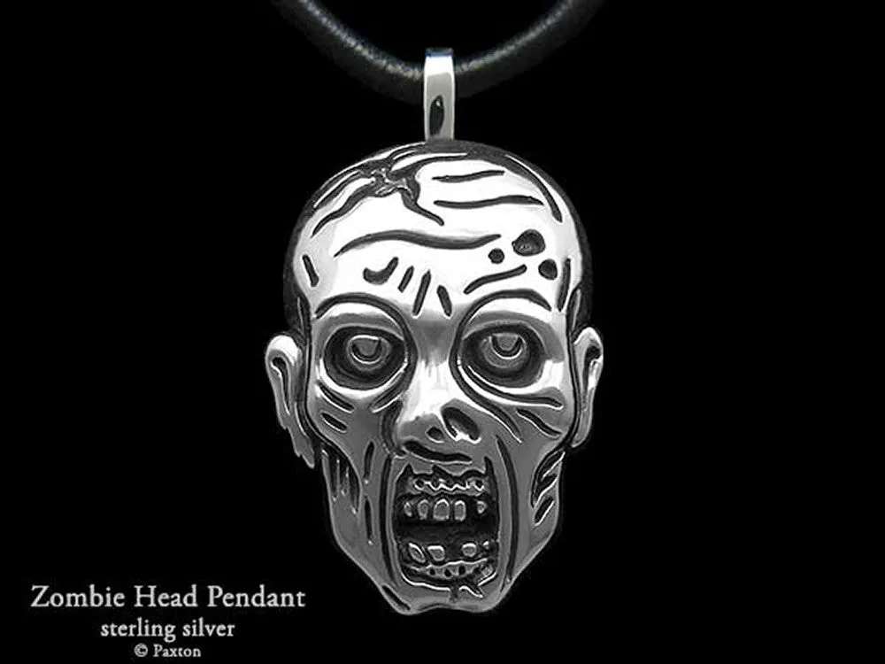 Zombie Head Pendant Necklace Sterling Silver