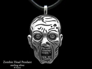 Zombie Head Pendant Necklace Sterling Silver